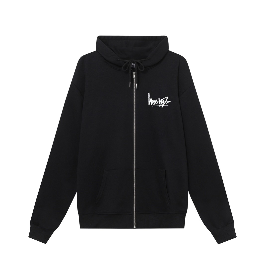 STUSSY スタシー リバースレタープリント 男女兼用 フーデッドジップアップパーカー HN303 ブラック/ホワイト/グレー/ネイビー