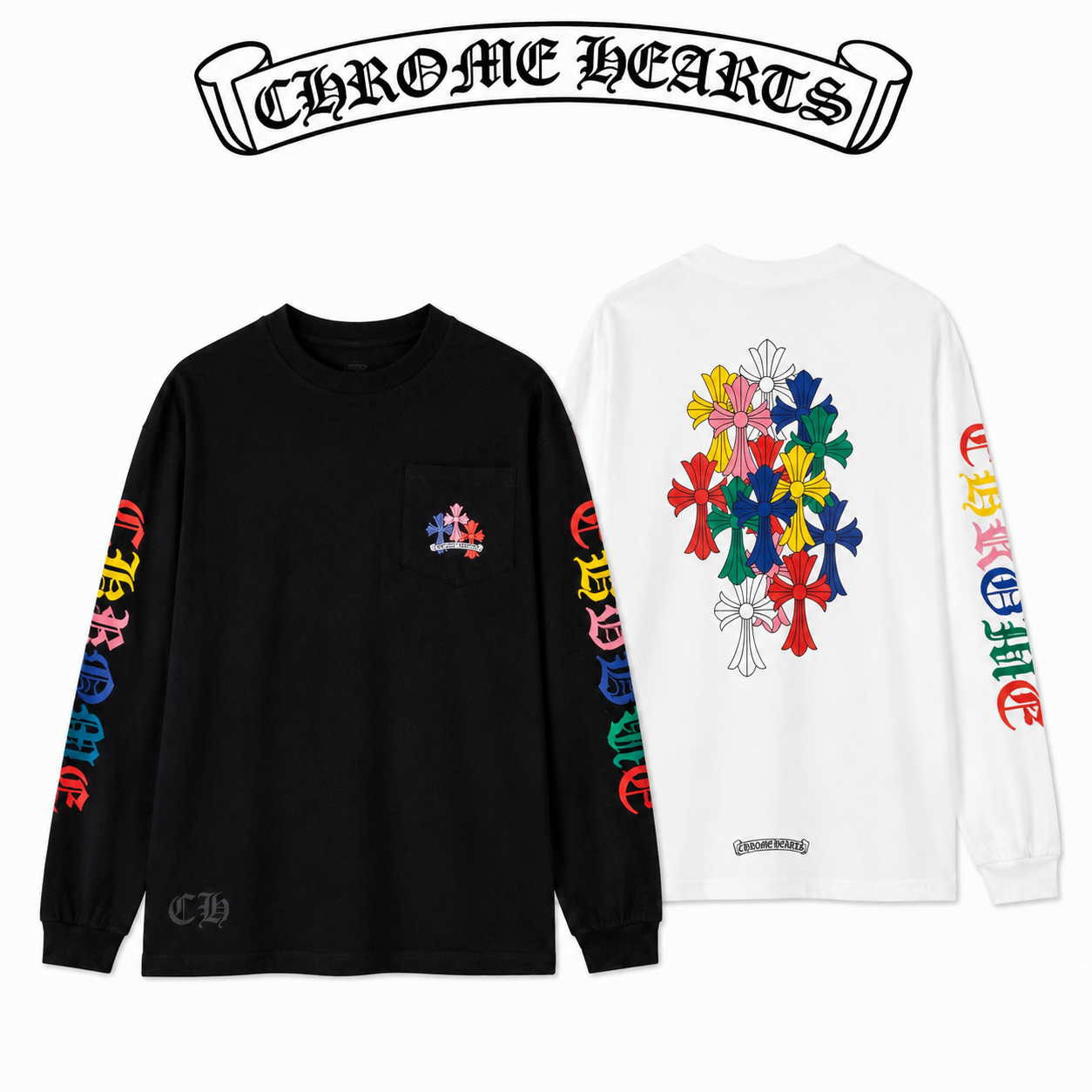 CHROME HEARTS クロムハーツ 26SS 新作 ユニセックス ゆったり長袖Tシャツ - ブラック/ホワイト