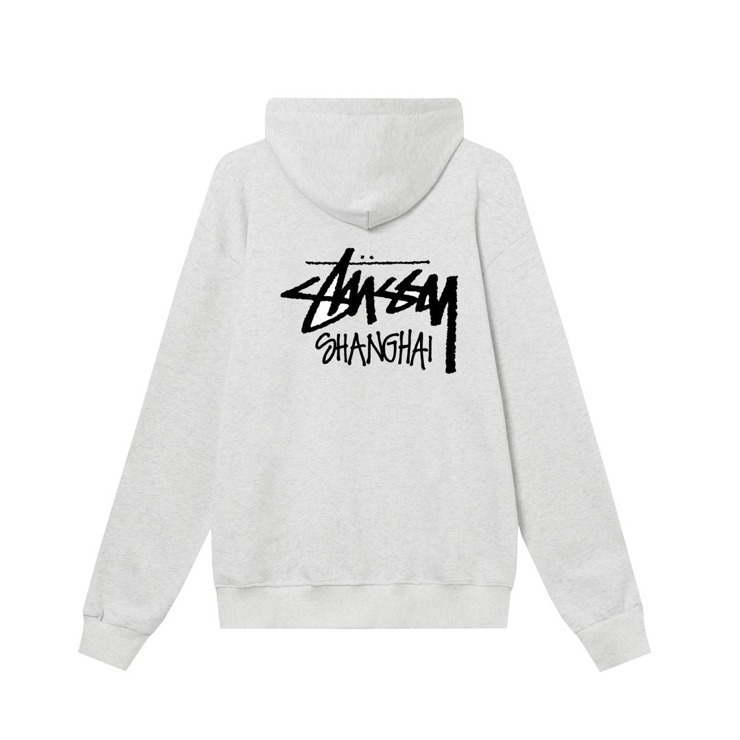 STUSSY スタッシー シティーシリーズ 上海限定 背面プリント 男女兼用 ジップアップフーディージャケット HN319 ブラック/ホワイト/ネイビー/グレー