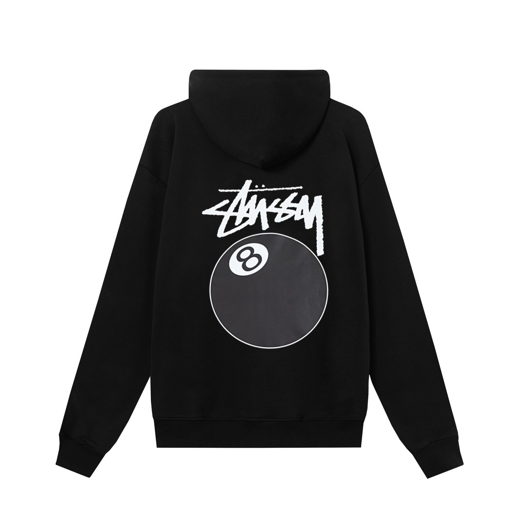 STUSSY スタッシー ブラック8シリーズ プリント 男女兼用 ジップアップフーデッドジャケット HN321 ブラック/ホワイト