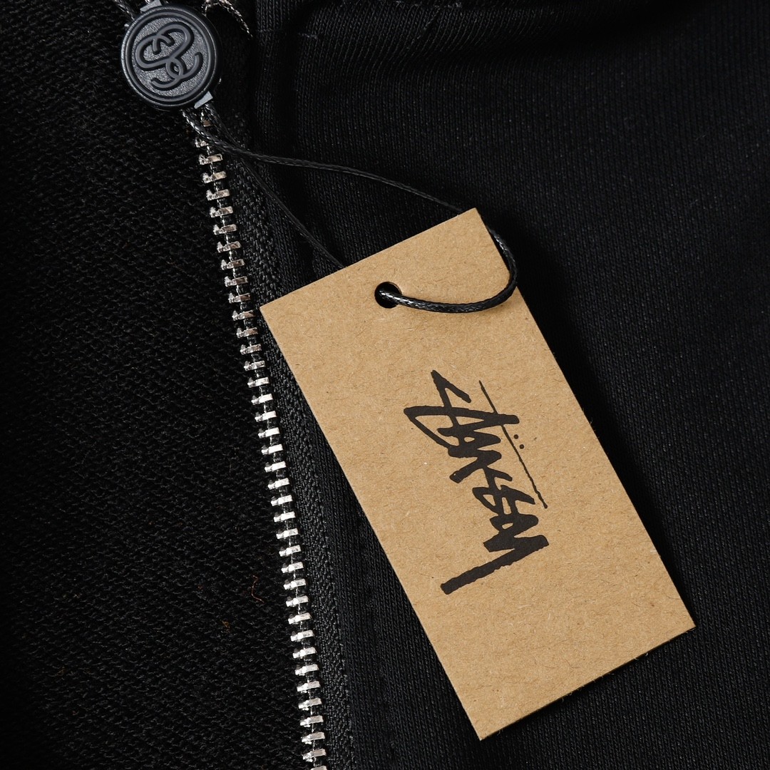 STUSSY スタッシー ブラック8シリーズ プリント 男女兼用 ジップアップフーデッドジャケット HN321 ブラック/ホワイト