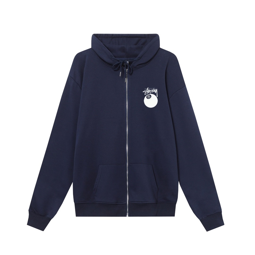 STUSSY スタシー ブラック8シリーズ ブラック8パターンプリント 男女兼用 フード付きフルジップジャケット