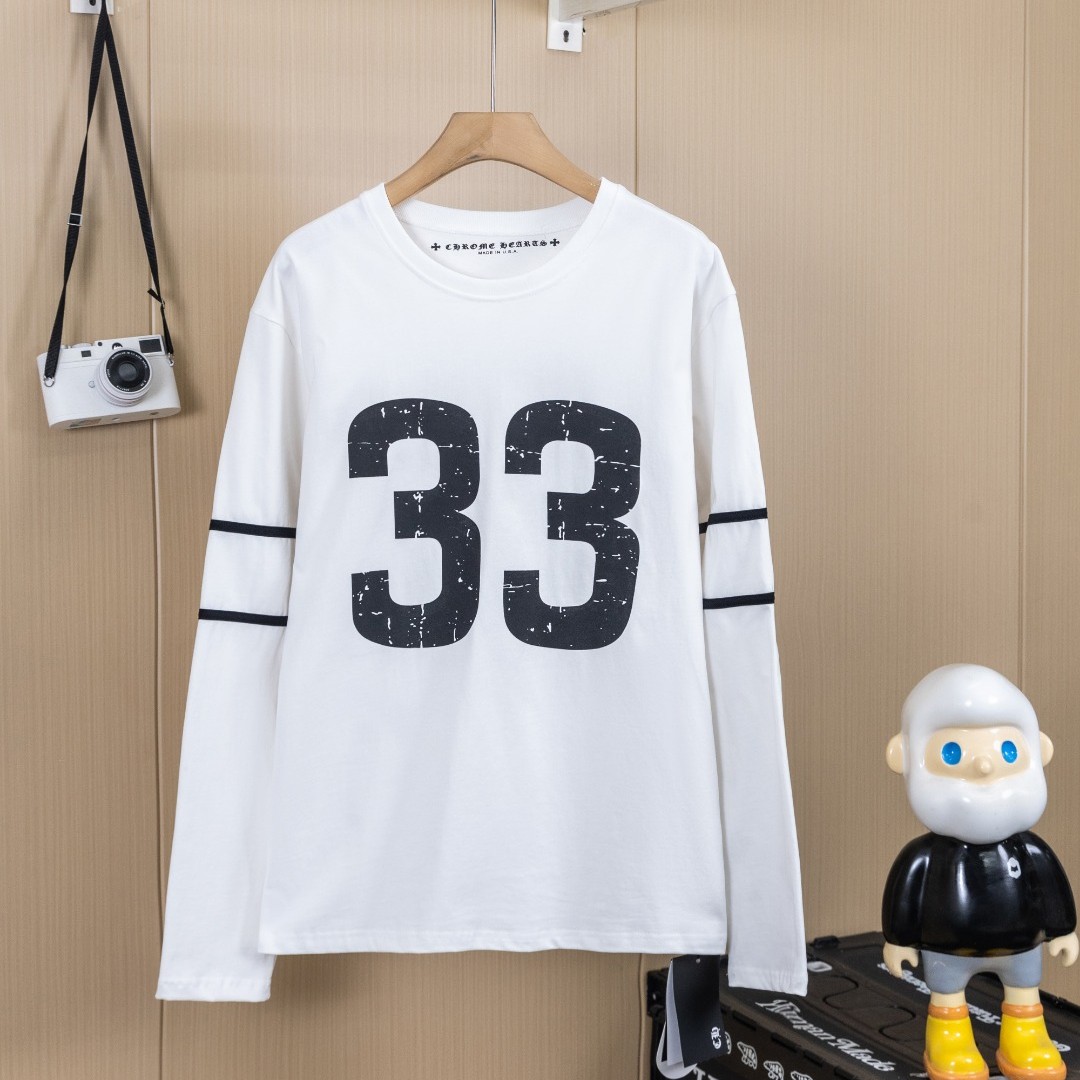 CHROME HEARTS クロムハーツ CH ウォッシュ加工 立体プリント 長袖Tシャツ ホワイト