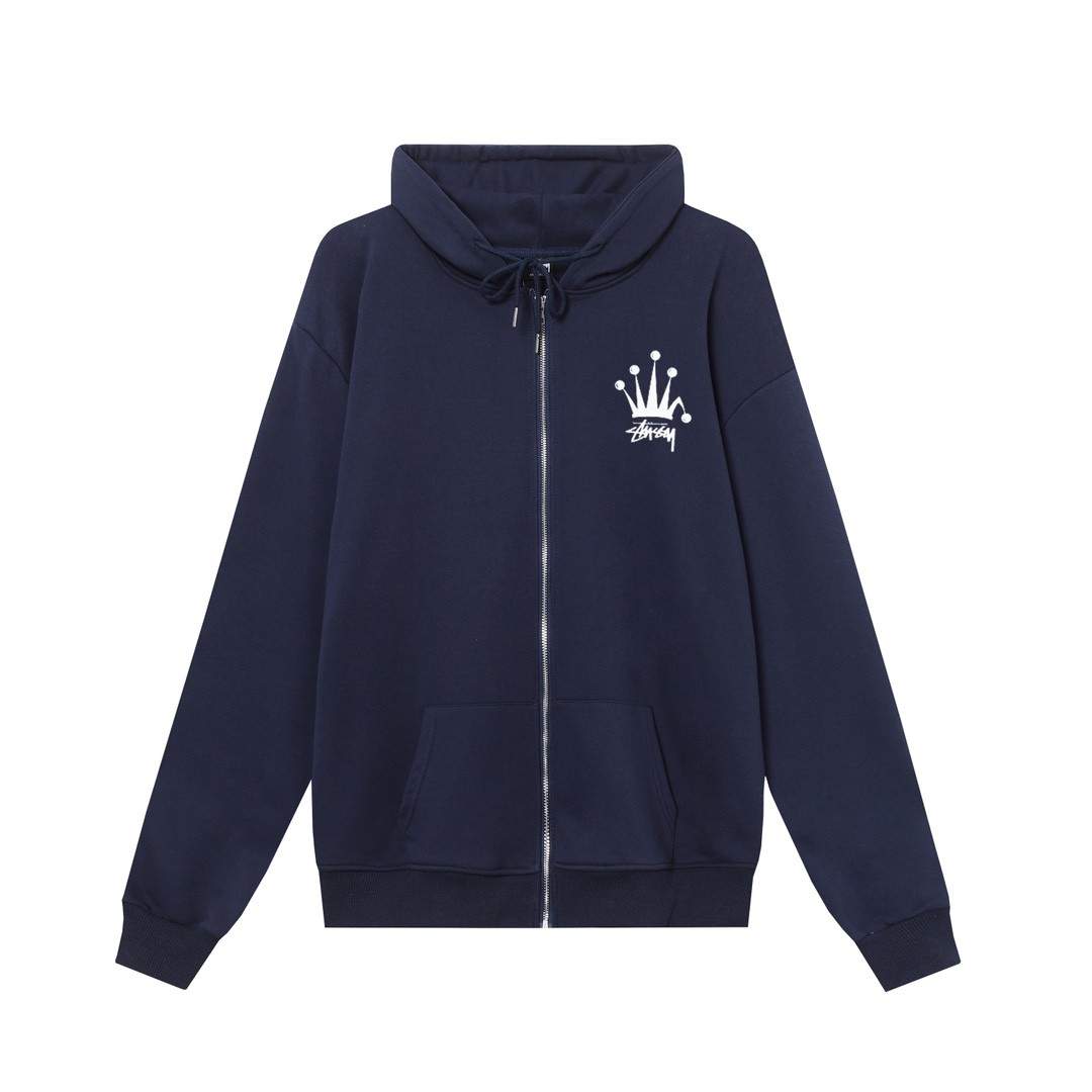STUSSY スタシー クラウンパターンロゴプリント 男女兼用 ジップアップフーデッドジャケット HN310
