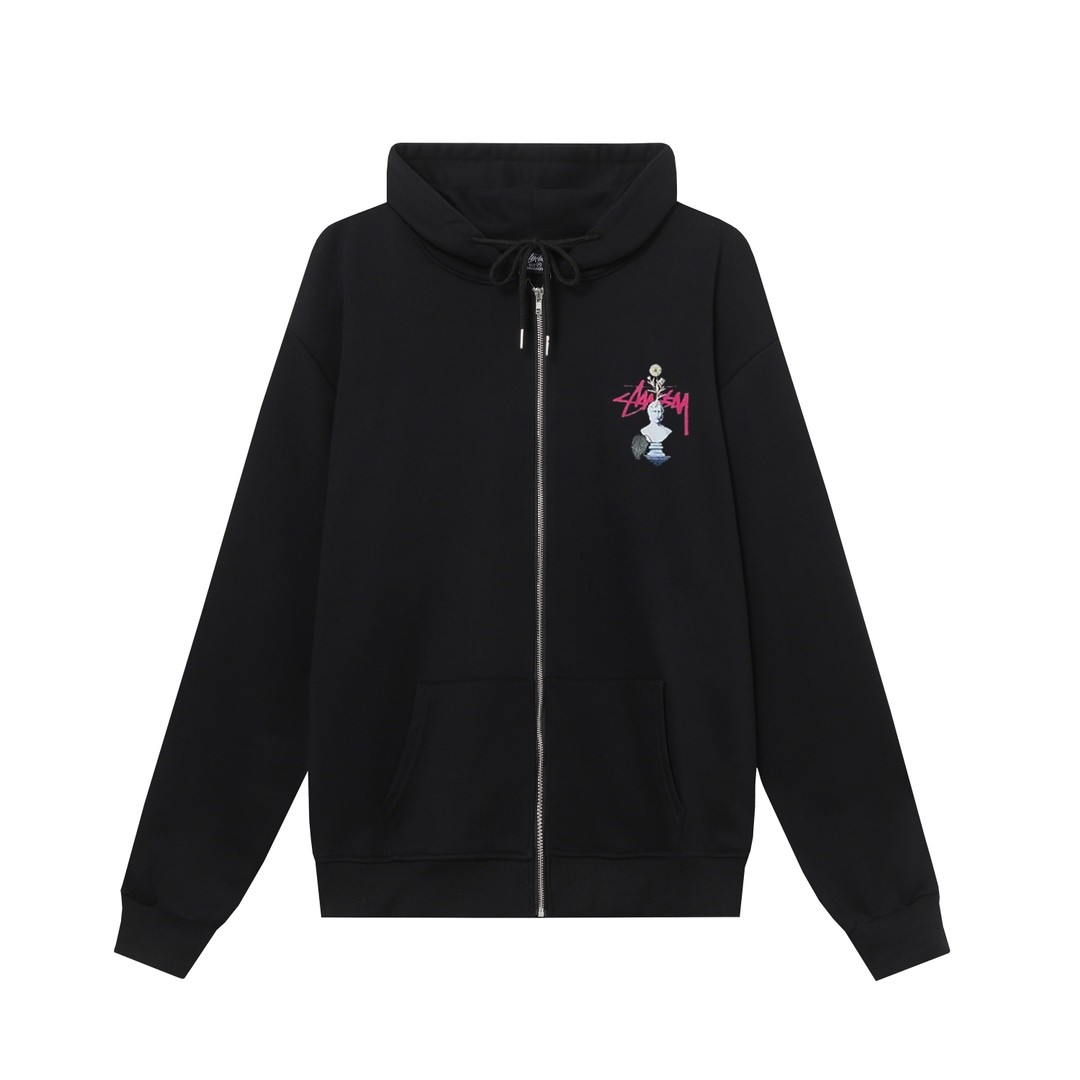 Stussy スタッシーファンタジー サイケデリック プリント ユニセックス フード付き ジッパー ジャケット ホワイト/ブラック