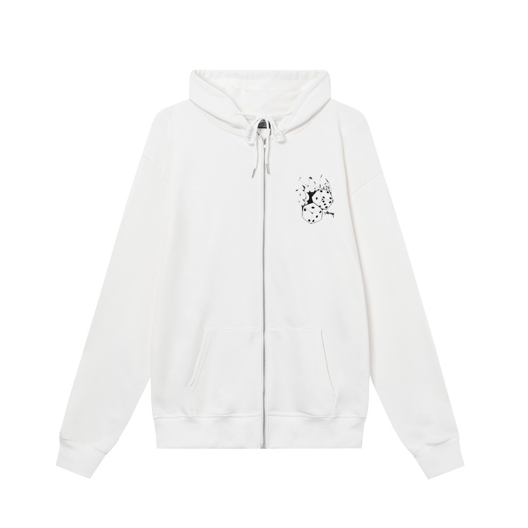 STUSSY スタッシー ss24復古 フレイムダイスプリント ジップアップフードジャケットHN307 グレー