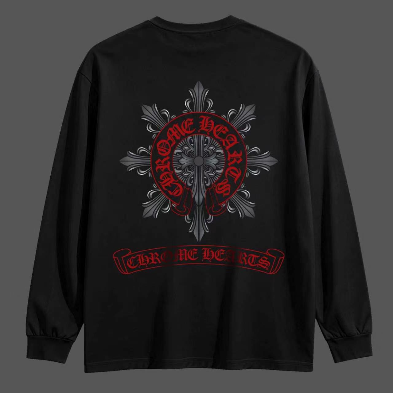 Chrome Hearts クロムハーツ ブラッククロス/ホースシュー 長袖Tシャツ ブラック/ホワイト