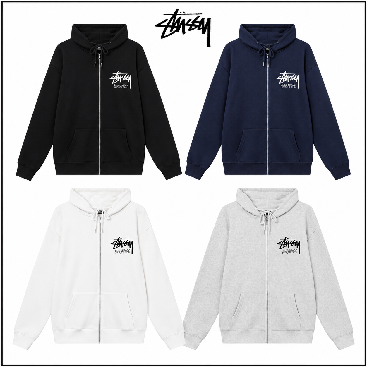 STUSSY スタッシー 新加坡城市限定系列 印花男女连帽拉链外套 HN342 ホワイト/ブラック/ネイビー/グレー