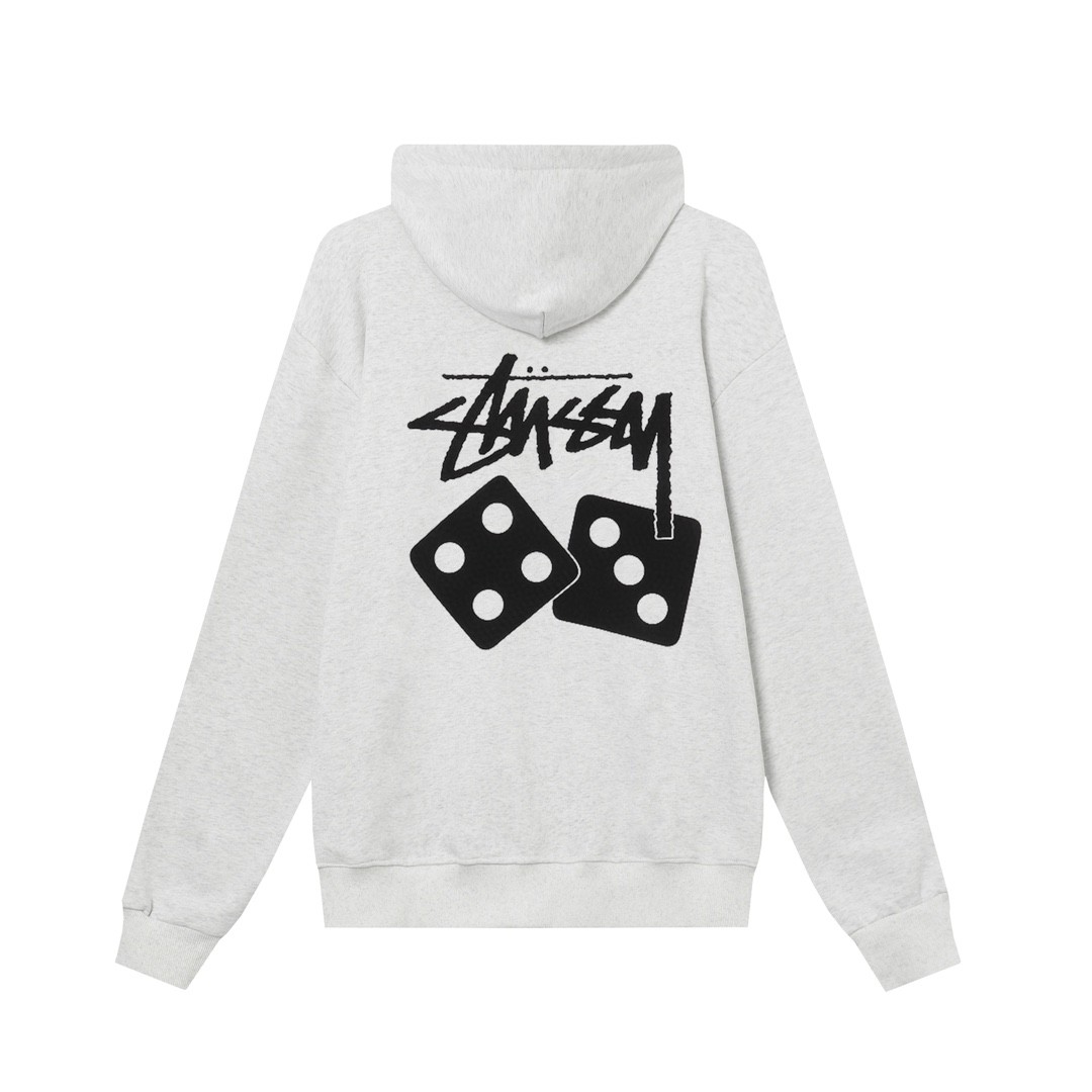 STUSSY 「7」＆サイコロ柄プリント ジップアップパーカー HN315 グレー（ユニセックス）
