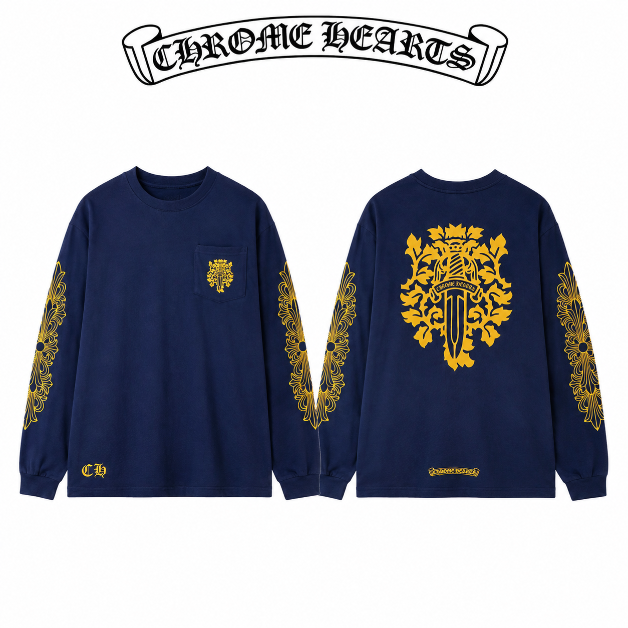 Chrome Hearts クロムハーツ 26SS 春夏 新作 ユニセックス ルーズフィット 長袖Tシャツ ネイビー