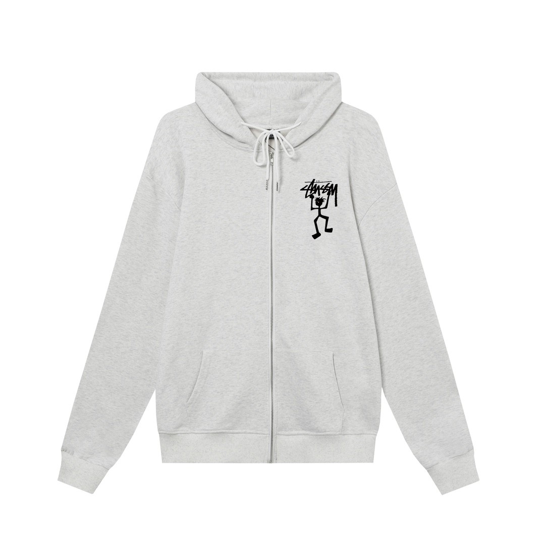STUSSY スタシー マッチスティックマンデザインプリント 男女兼用 フーデッドジップアップスウェットシャツ