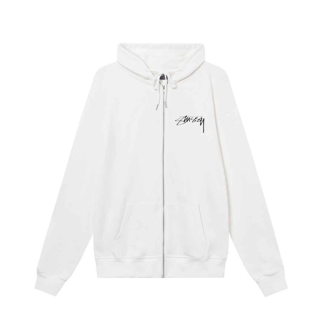 STUSSY ユニセックス ジップアップフーディー（スパイダー＆ブラック8ボール グラフィックプリント）(HN329) – ブラック/ホワイト/ネイビー/グレー