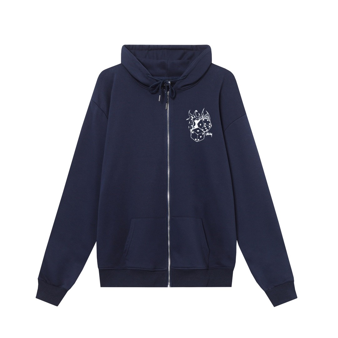 STUSSY スタッシー ss24復古 フレイムダイスプリント ジップアップフードジャケットHN307 グレー
