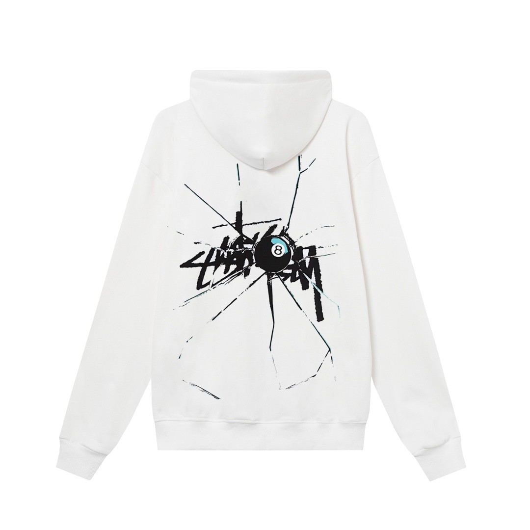 STUSSY スタッシー 破碎黑8图案字母印花男女拉链连帽外套 HN306 ブラック/ホワイト