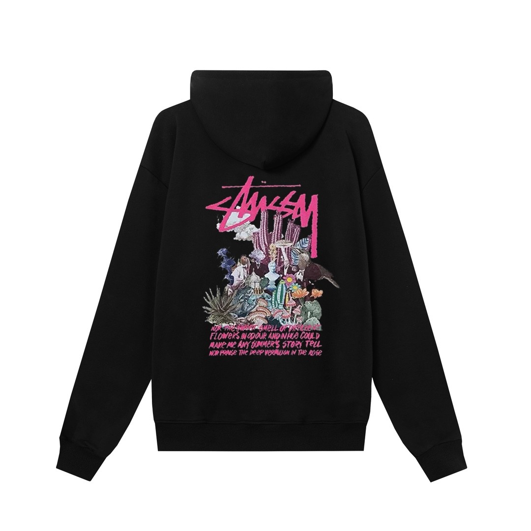 Stussy スタッシーファンタジー サイケデリック プリント ユニセックス フード付き ジッパー ジャケット ホワイト/ブラック