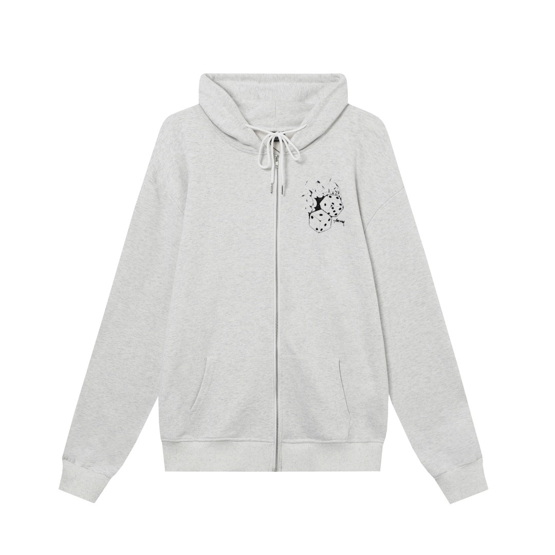 STUSSY スタッシー ss24復古 フレイムダイスプリント ジップアップフードジャケットHN307 グレー