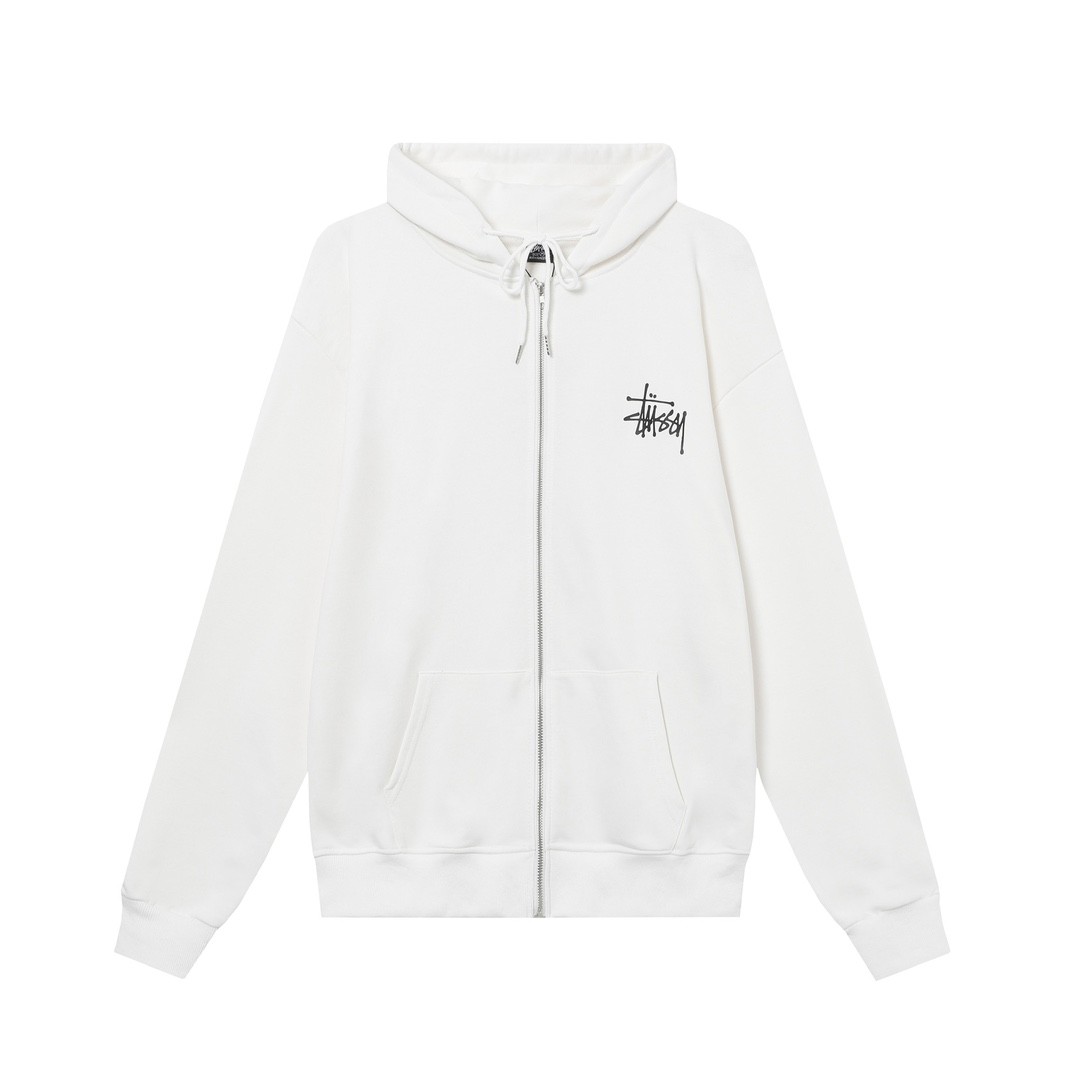 STUSSY スタッシー クラシックプリント 男女兼用 フード付きジッパージャケット HN316 ブラック/ホワイト/ネイビー/グレー