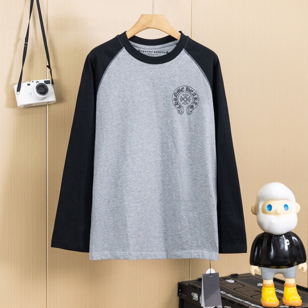 Chrome Hearts クロムハーツ 長袖Tシャツ ウォッシュ加工 立体プリント 杢グレー×ブラック