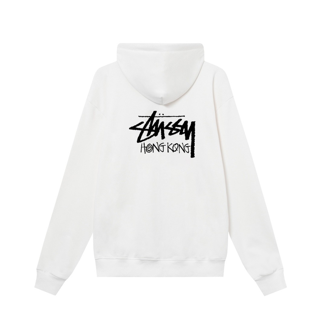 STUSSY スタシー 香港限定プリント ユニセックスジッパーフードジャケット ホワイト/ネイビー/グレー