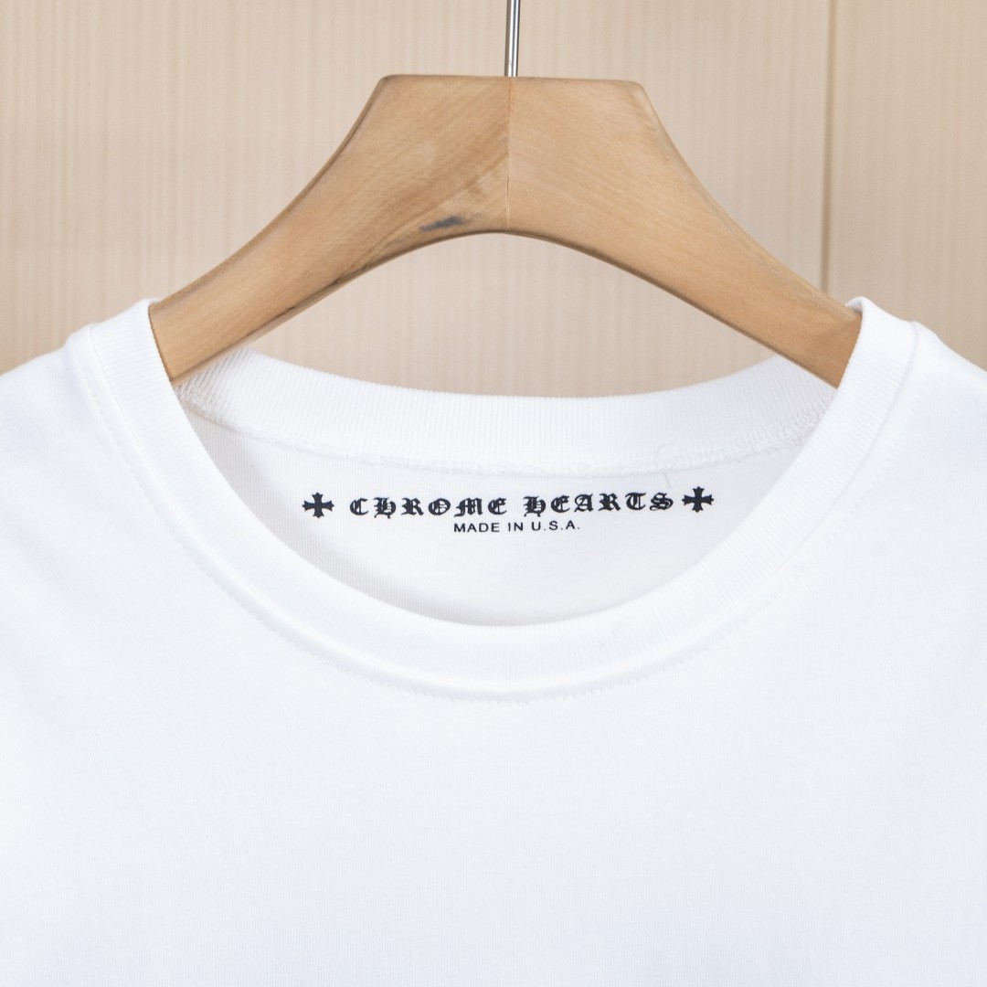 CHROME HEARTS クロムハーツ CH ウォッシュ加工 立体プリント 長袖Tシャツ ホワイト