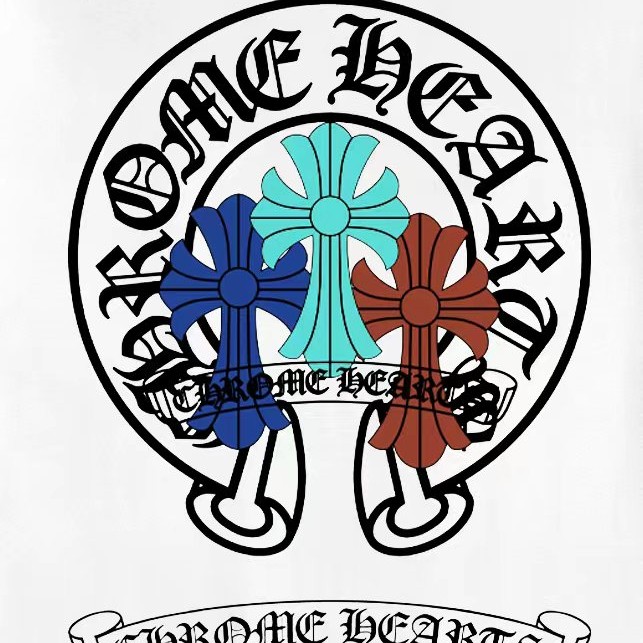 CHROME HEARTS クロムハーツ 長袖Tシャツ ホワイト ブルー×オレンジのクロスデザイン